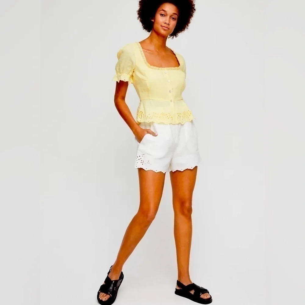 Aritzia Lemon Meringue Yellow Wilfred Arwen Linen Top